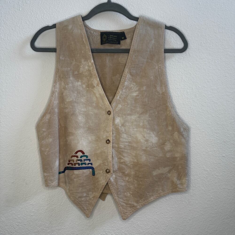 Boho Embroidered Vest Southwestern Festival Tie Back Handmade Cotton Medium